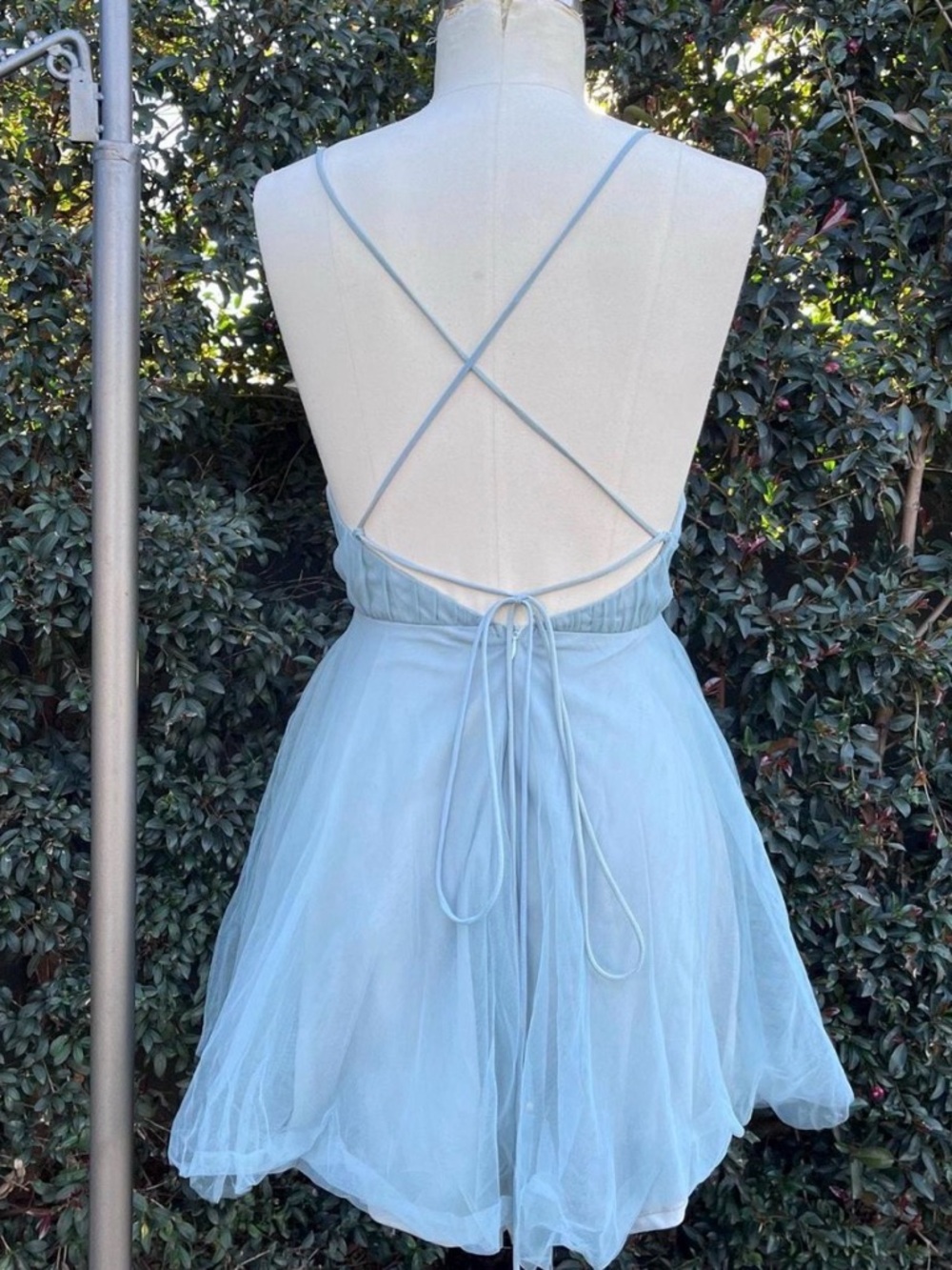 Selfie Leslie Light Blue Plunging V-Neck Mini Tulle Dress - Picture 2 of 5